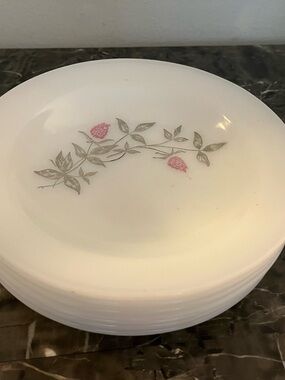 Vintage MCM Federal Glass Clover Blossom rimmed milk glass soup bowls set of 6